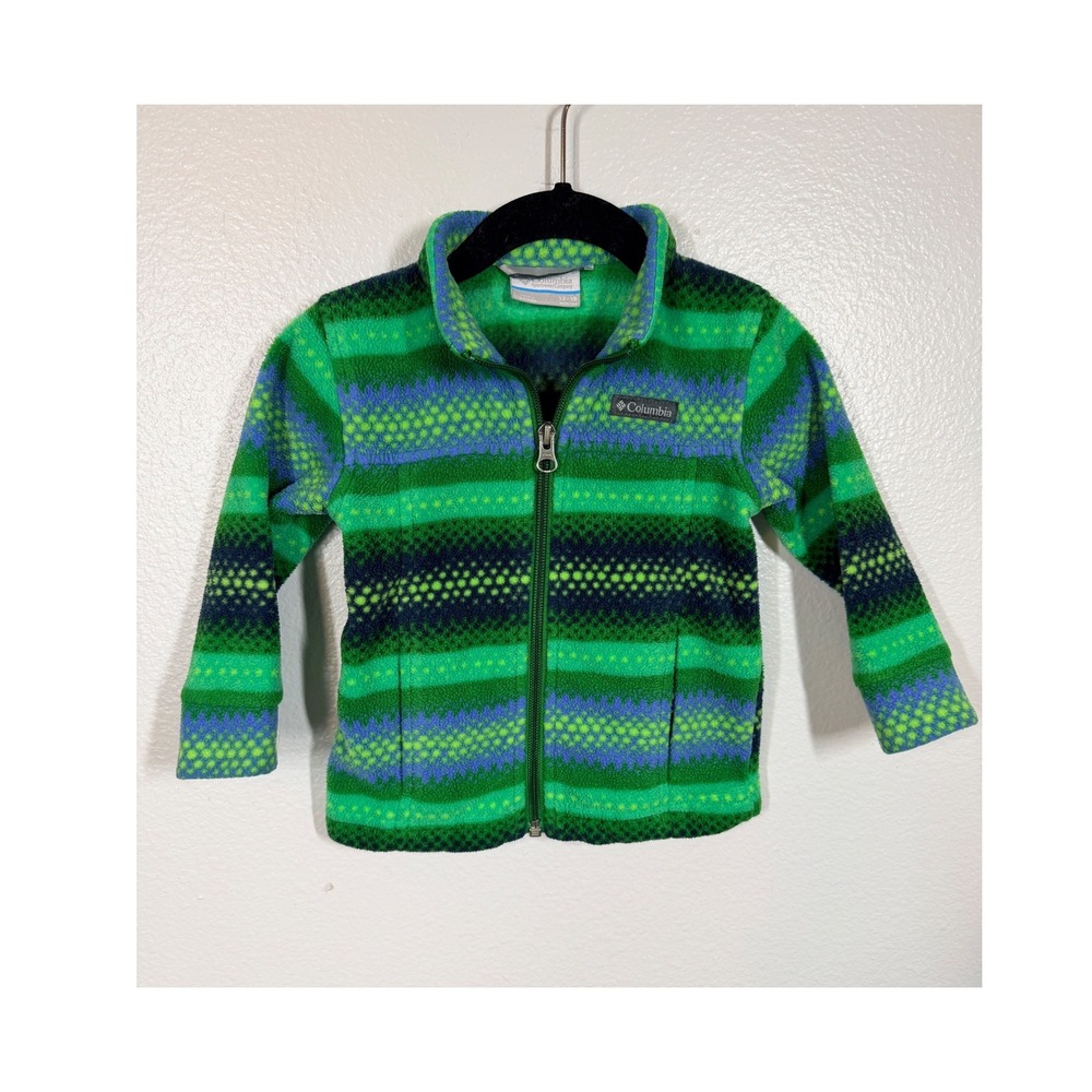 Columbia‎ Fleece Jacket Kids 12-18M Green Blue Striped Full Zip Outdoor Coat